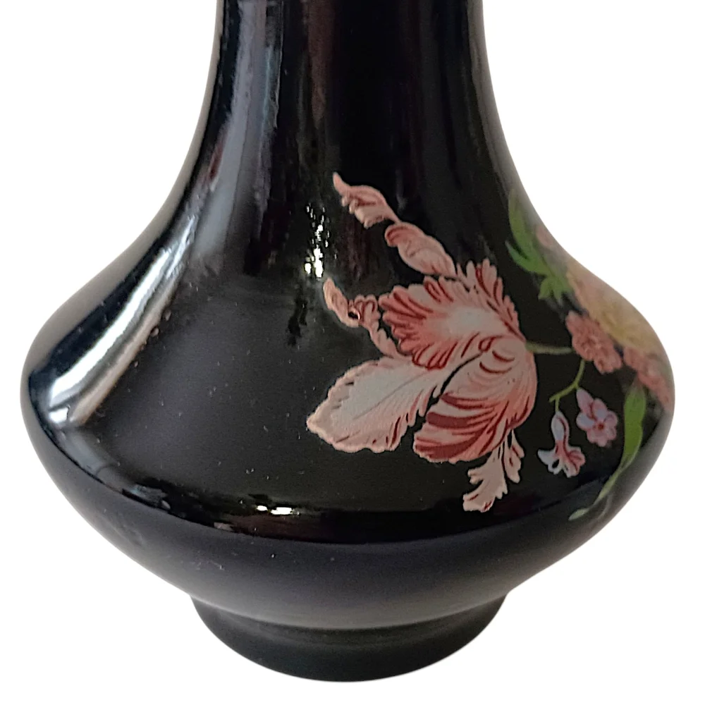 Vintage Black Amethyst Glass Bud Vase Floral Ruffled Fluted Top Edge‎ Victorian